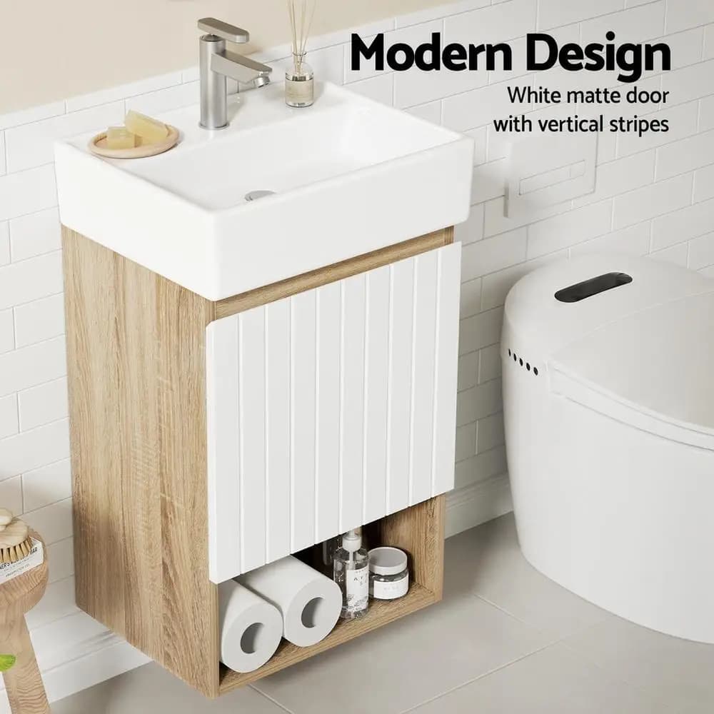 Wall Hung Bathroom Vanity Unit 445mm White Basin Cabinet Sink Storage Modern Compact Space Saving