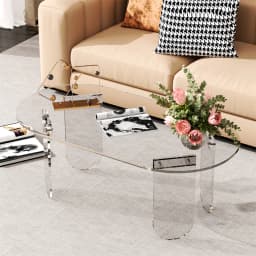 Modern Iridescent Clear Acrylic Coffee Table with 4 Legs - Living Room Accent Side Table for Lounger Home Office Decor
