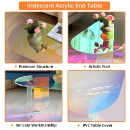 Modern Iridescent Clear Acrylic Coffee Table with 4 Legs - Living Room Accent Side Table for Lounger Home Office Decor