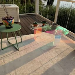 Modern Iridescent Clear Acrylic Coffee Table with 4 Legs - Living Room Accent Side Table for Lounger Home Office Decor