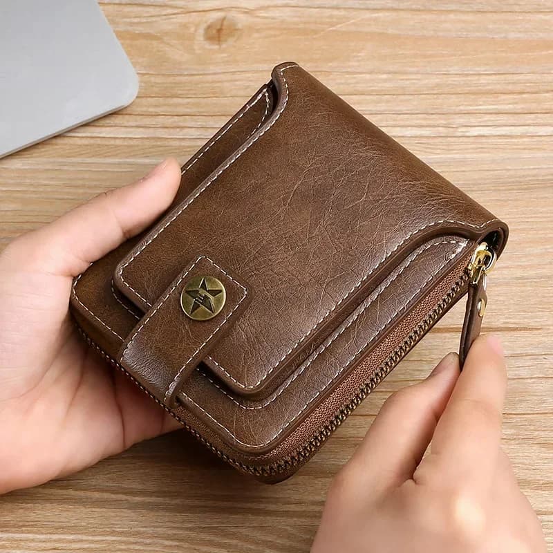Vintage Popular Men's Short Wallets, Retro Trend, Horizontal Zipper Coin Purse, Multi-Functional Card Durable Convenient Wallets