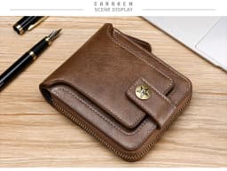 Vintage Popular Men's Short Wallets, Retro Trend, Horizontal Zipper Coin Purse, Multi-Functional Card Durable Convenient Wallets