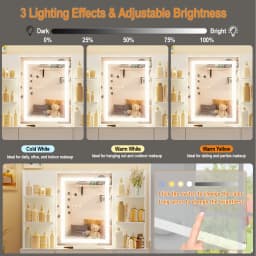 White Light Vanity Set, 3 Color Dimmable LED Lighted Mirror, 5 Drawers & Stool, Bedroom Easy Assembly