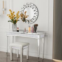 LUVODI 120cm Modern Crushed Diamond Mirrored Console Table, Silver Entryway Sofa Vanity Table for Foyer Entrance Office