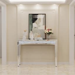 LUVODI 120cm Modern Crushed Diamond Mirrored Console Table, Silver Entryway Sofa Vanity Table for Foyer Entrance Office