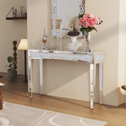 LUVODI 120cm Modern Crushed Diamond Mirrored Console Table, Silver Entryway Sofa Vanity Table for Foyer Entrance Office