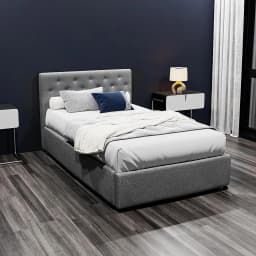 King Single Gas Lift Bed Frame Grey Upholstered Storage Bed Modern Bedroom Furniture
