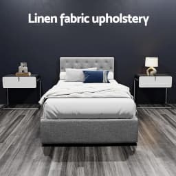 King Single Gas Lift Bed Frame Grey Upholstered Storage Bed Modern Bedroom Furniture