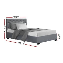 King Single Gas Lift Bed Frame Grey Upholstered Storage Bed Modern Bedroom Furniture