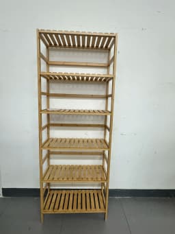 Adjustable 6-Tier Bamboo Bookshelf Free Standing Shelving Rack for Home Office Storage Organization