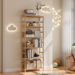 Adjustable 6-Tier Bamboo Bookshelf Free Standing Shelving Rack for Home Office Storage Organization