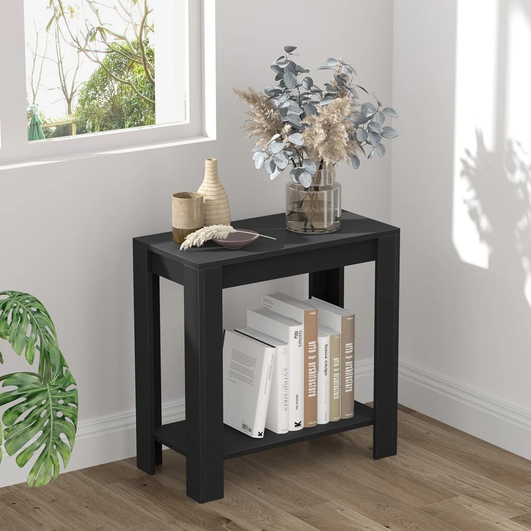 Modern Narrow Sofa Side Table with 2-Tier Open Storage | Living Room & Office End Table | Nightstand for Condos, Apartments