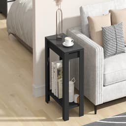 Modern Narrow Sofa Side Table with 2-Tier Open Storage | Living Room & Office End Table | Nightstand for Condos, Apartments