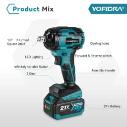 YOFIDRA 1000N.m Brushless Electric Impact Wrench 3 Gears 1/2 inch Cordless Efficient Electric Screwdriver For Makita Battery Pin