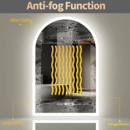60x90CM Vertical Arch-Shape LED Bathroom Mirror Backlit Frameless Lighted Antifog Mirror Time Temperature Display