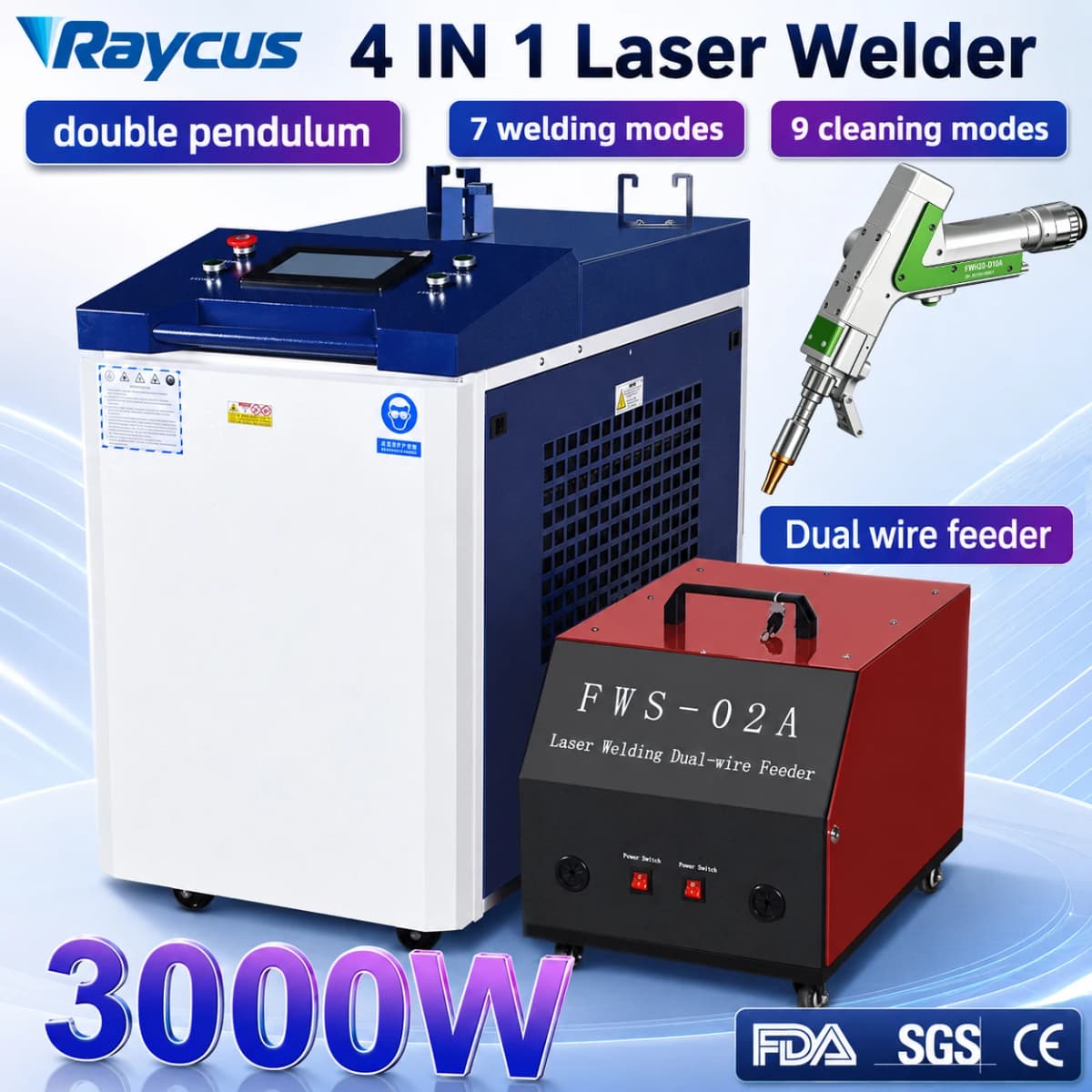 3000W Handheld Laser Welder Raycus 4 in 1 Laser Welding Cleaning Cutting Machine for all Metal with Dual Wire Feeder Machine 2000W 1500W