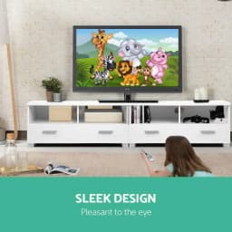 180cm White TV Cabinet Entertainment Unit Modern Storage Console for Living Room Media Stand Low Profile Wide TV Rack