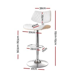 2 Piece Adjustable Bar Stools Kitchen Dining Chairs Gas Lift Wooden Leather White Modern Counter Stools