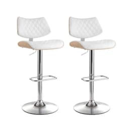 2 Piece Adjustable Bar Stools Kitchen Dining Chairs Gas Lift Wooden Leather White Modern Counter Stools