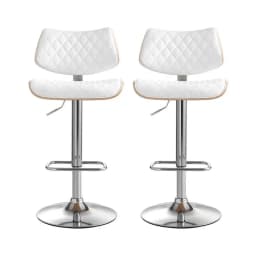 2 Piece Adjustable Bar Stools Kitchen Dining Chairs Gas Lift Wooden Leather White Modern Counter Stools