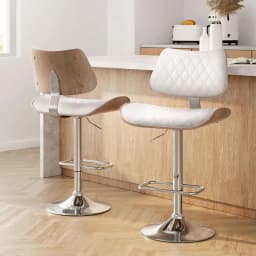 2 Piece Adjustable Bar Stools Kitchen Dining Chairs Gas Lift Wooden Leather White Modern Counter Stools
