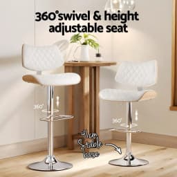 2 Piece Adjustable Bar Stools Kitchen Dining Chairs Gas Lift Wooden Leather White Modern Counter Stools
