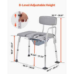 SucceBuy 500 lbs 4-in-1 Bedside Commode Chair with Padded Seat and Backrest Detachable 5L Bucket Adjustable Height for Seniors