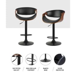 Leather Gas Lift Bar Stool with Armrests Adjustable Swivel Counter Chair Modern Dining Seating