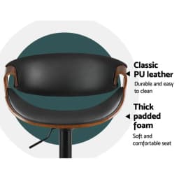 Leather Gas Lift Bar Stool with Armrests Adjustable Swivel Counter Chair Modern Dining Seating