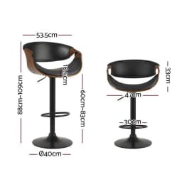 Leather Gas Lift Bar Stool with Armrests Adjustable Swivel Counter Chair Modern Dining Seating