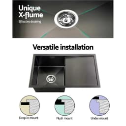 Kitchen Sink 75x45cm Stainless Steel Single Bowl Black Undermount Basin Modern Kitchen Wash Sink
