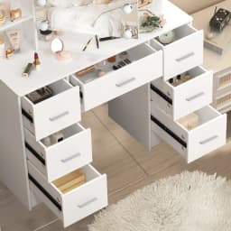 White Vanity Set, 3 Color Dimmable LED Mirror, 7 Drawers & 10 Shelves, with Stool, Bedroom Makeup Dresser