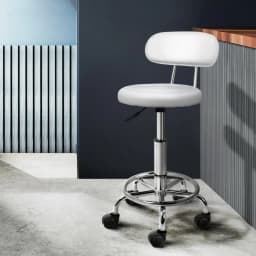 Adjustable White Salon Stool Swivel Chair with Backrest for Beauty Spa Workstation