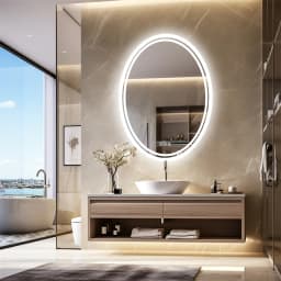 LUVODI 60x80cm Modern Oval LED Backlit Bathroom Mirror Wall Mounted Dressing Mirror with Demister for Home Hotel Salon Decorative Beauty
