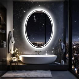 LUVODI 60x80cm Modern Oval LED Backlit Bathroom Mirror Wall Mounted Dressing Mirror with Demister for Home Hotel Salon Decorative Beauty