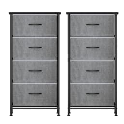 Set of 2 Grey Tallboy Storage Dressers with 4 Drawers Bedroom Chest Organizer