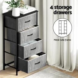 Set of 2 Grey Tallboy Storage Dressers with 4 Drawers Bedroom Chest Organizer