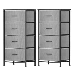 Set of 2 Grey Tallboy Storage Dressers with 4 Drawers Bedroom Chest Organizer