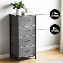 Set of 2 Grey Tallboy Storage Dressers with 4 Drawers Bedroom Chest Organizer