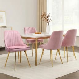 Pink Velvet Channel Tufted Dining Chair Set of 4 Modern Upholstered Accent Chairs for Dining Room and Kitchen