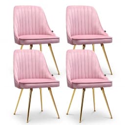 Pink Velvet Channel Tufted Dining Chair Set of 4 Modern Upholstered Accent Chairs for Dining Room and Kitchen