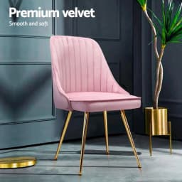 Pink Velvet Channel Tufted Dining Chair Set of 4 Modern Upholstered Accent Chairs for Dining Room and Kitchen