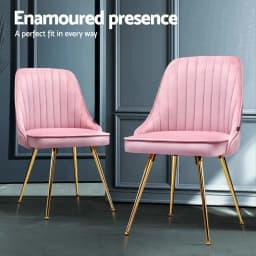 Pink Velvet Channel Tufted Dining Chair Set of 4 Modern Upholstered Accent Chairs for Dining Room and Kitchen