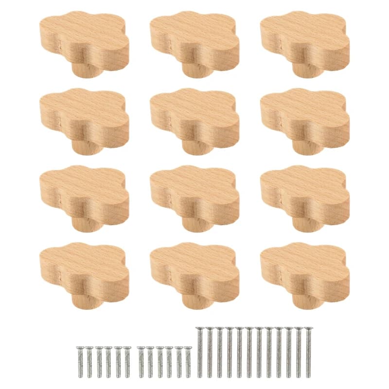 12 PCS Durable Beech Wood Drawer Knobs Cloud-Shaped Wooden Dresser Pulls Boho Dresser Knobs Wood Color For Cabinets, Furniture