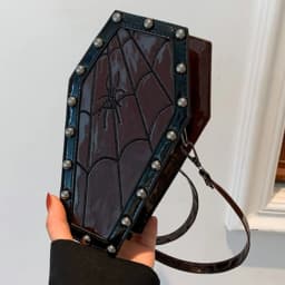 Women Coffin Satchel Purse Strap Adjustable Gothic Coin Purse PU Leather Spider Coffin Bag Y2K Cellphone Bag Halloween Candy Bag