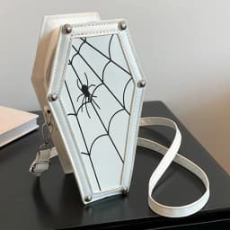 Women Coffin Satchel Purse Strap Adjustable Gothic Coin Purse PU Leather Spider Coffin Bag Y2K Cellphone Bag Halloween Candy Bag