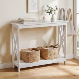 Modern White 2 Tier Narrow Console Table for Entryway Hallway Sofa Side Display 100CM
