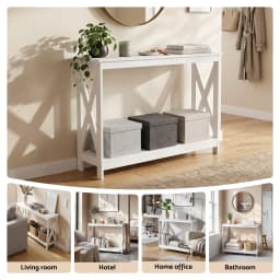 Modern White 2 Tier Narrow Console Table for Entryway Hallway Sofa Side Display 100CM