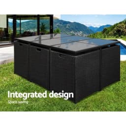 11 Piece Outdoor Wicker Dining Set Black Patio Table and Chairs with Cushions
