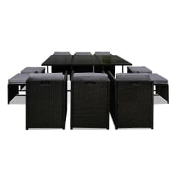 11 Piece Outdoor Wicker Dining Set Black Patio Table and Chairs with Cushions
